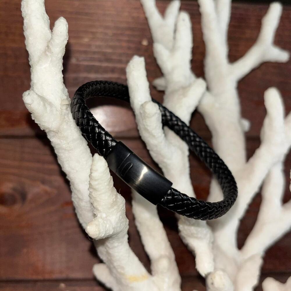 Luxar black braided leather bracelet new in gift box